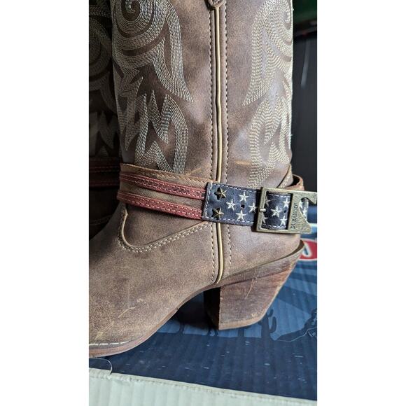 Durango Crush American Flag Strap Cowboy Boots Women 7.5 Brown Western Rodeo - Picture 15 of 16